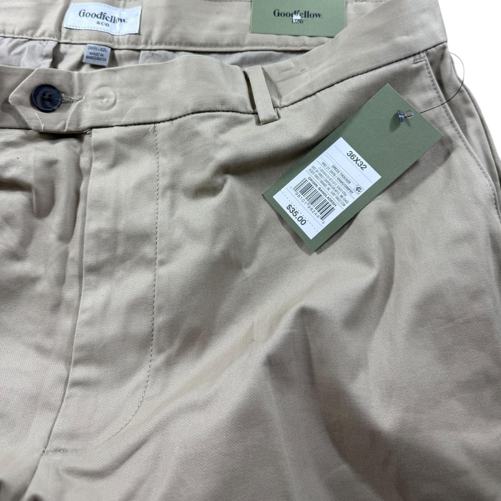 Goodfellow Pants Mens 36x32 Khaki Slim Trouser Beige‎ Tapered Stretch New Tags
